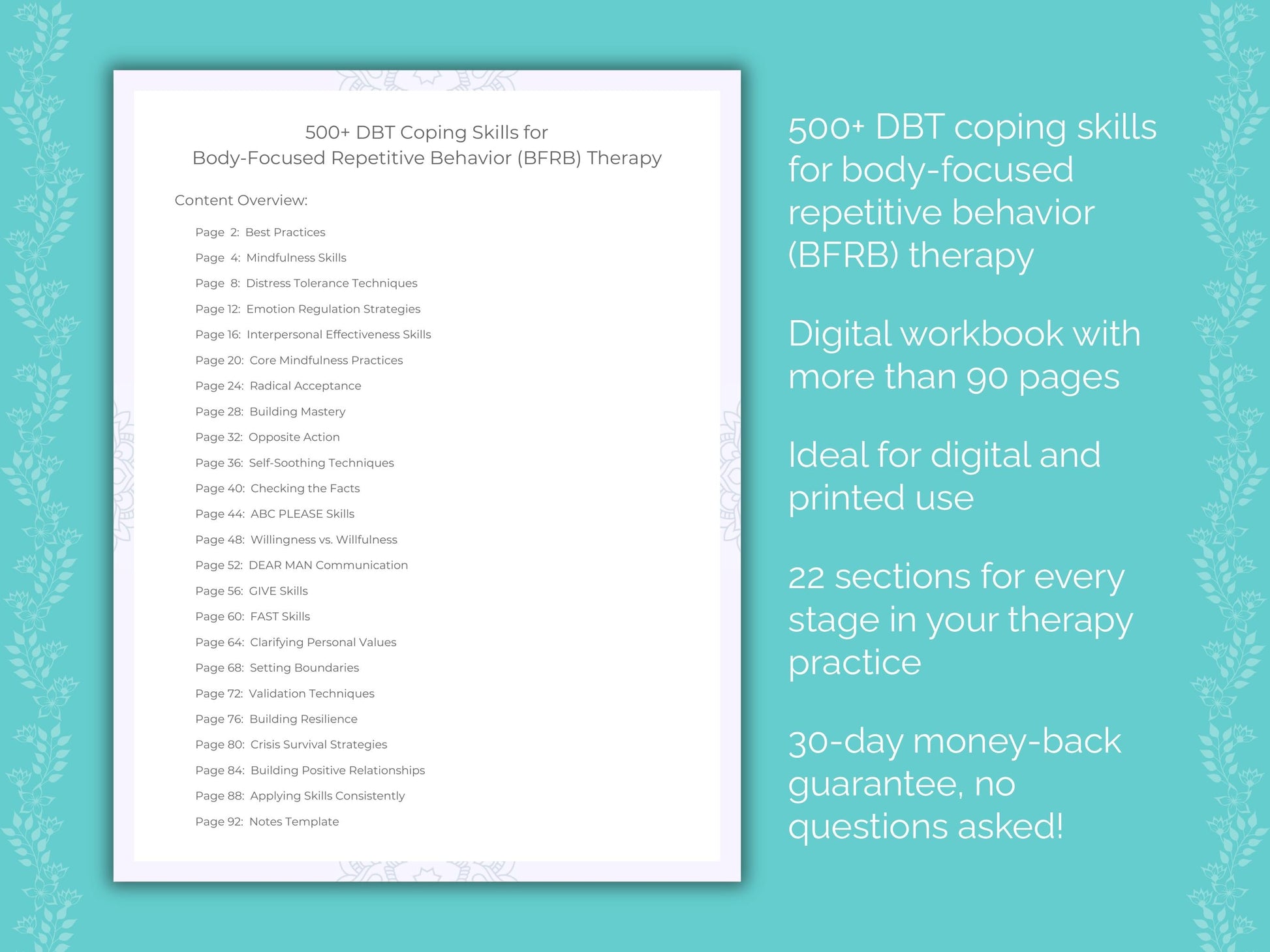 Body-Focused Repetitive Behavior (BFRB) Dialectical Behavior Therapy (DBT) Therapist Worksheets