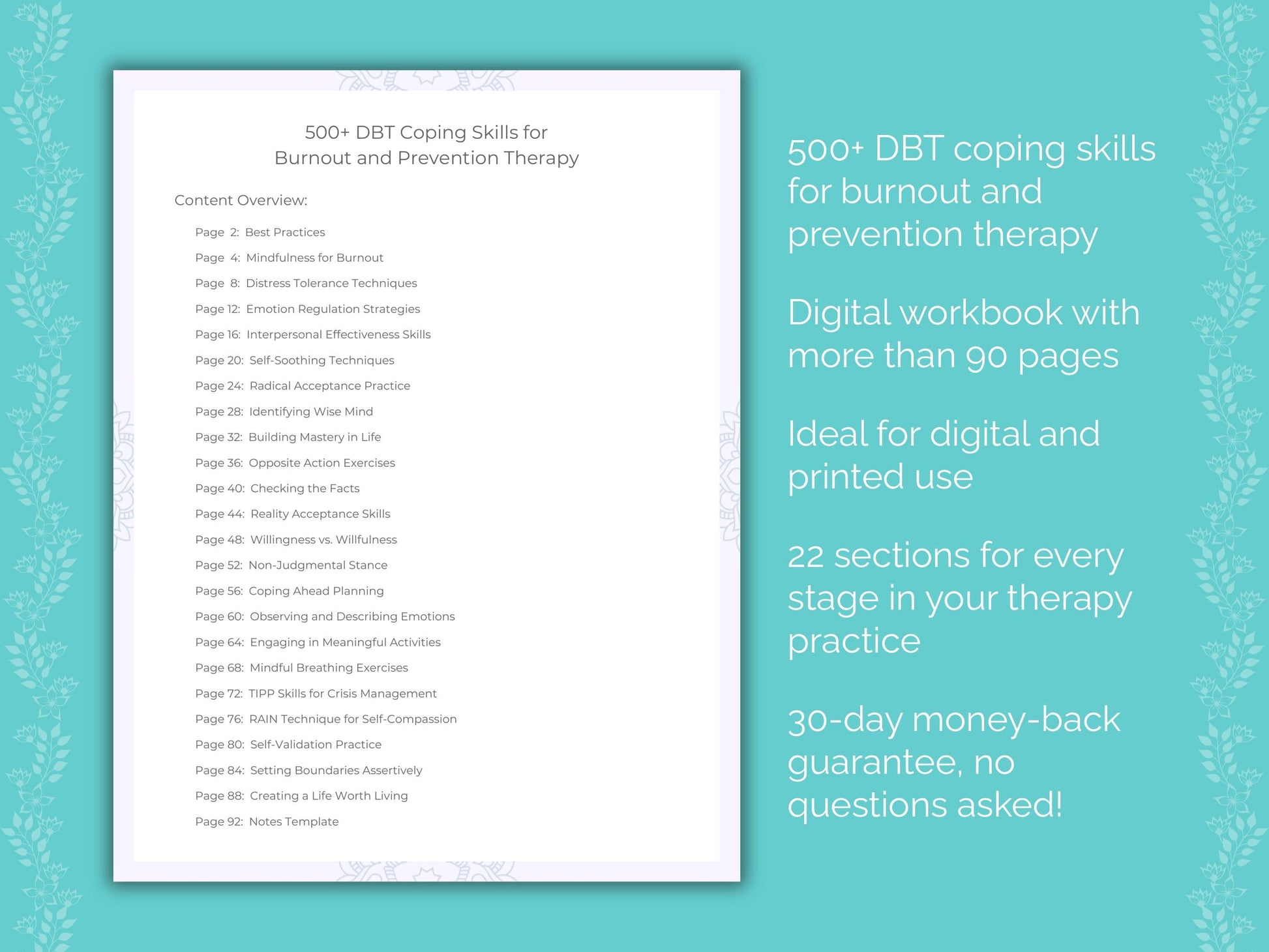 Burnout and Prevention Dialectical Behavior Therapy (DBT) Therapist Worksheets