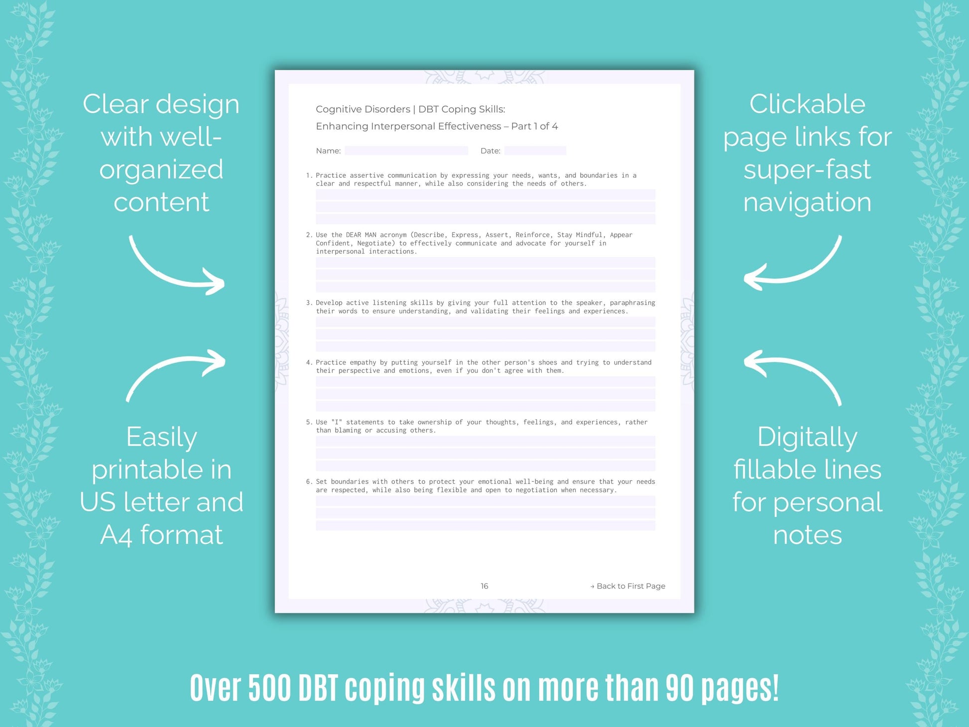 Cognitive Disorders Dialectical Behavior Therapy (DBT) Counseling Templates