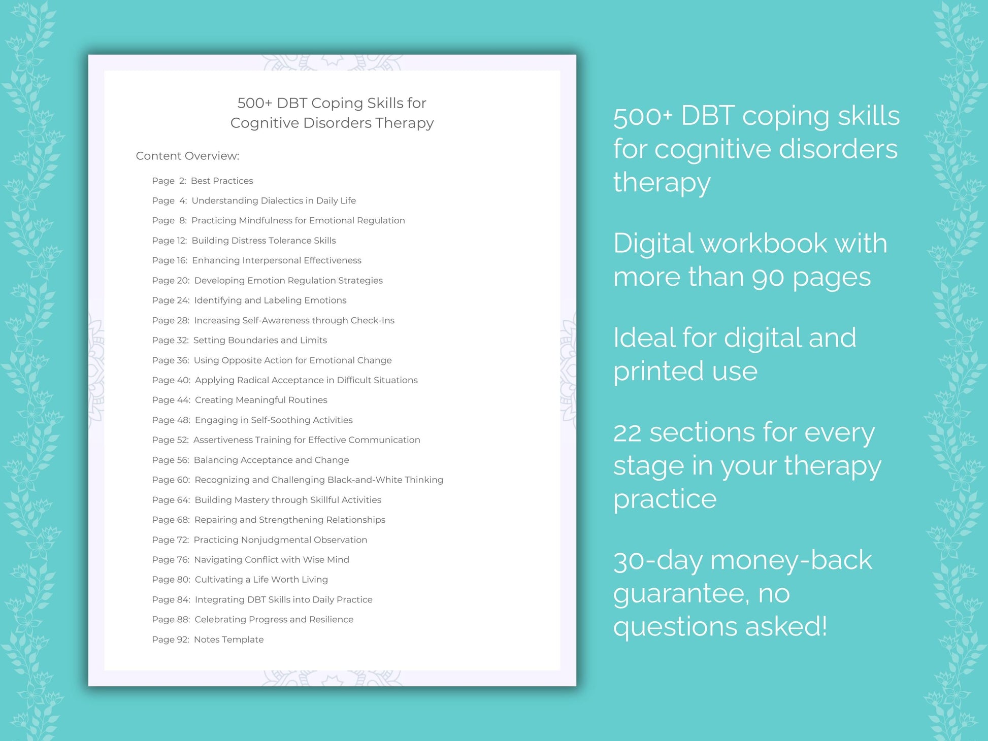 Cognitive Disorders Dialectical Behavior Therapy (DBT) Therapist Worksheets