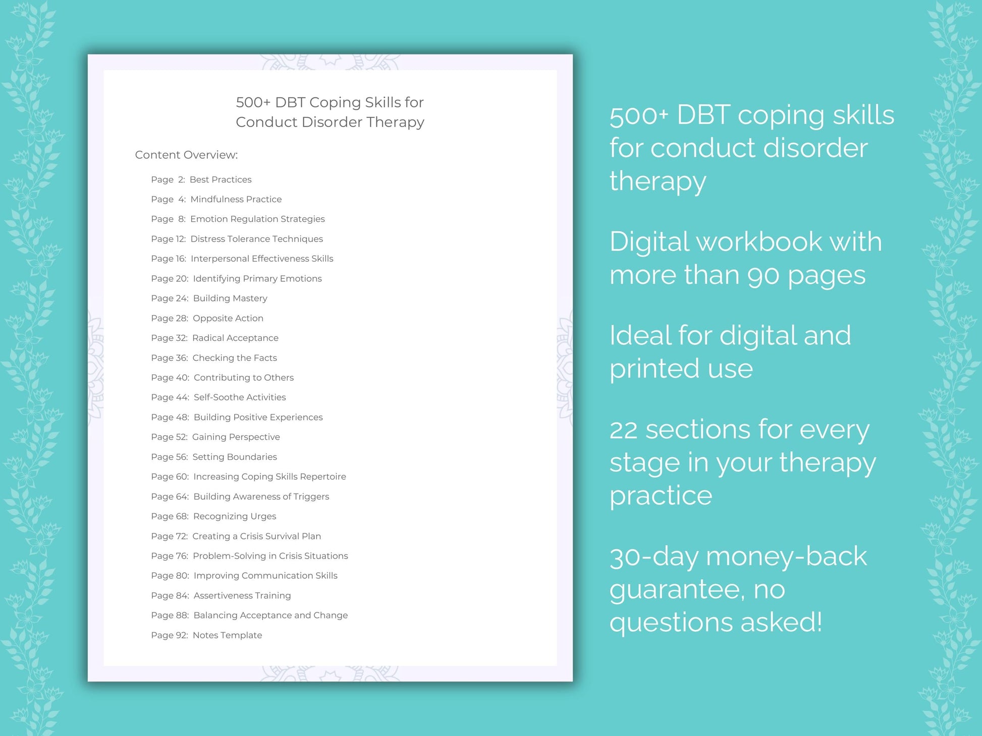 Conduct Disorder Dialectical Behavior Therapy (DBT) Therapist Worksheets