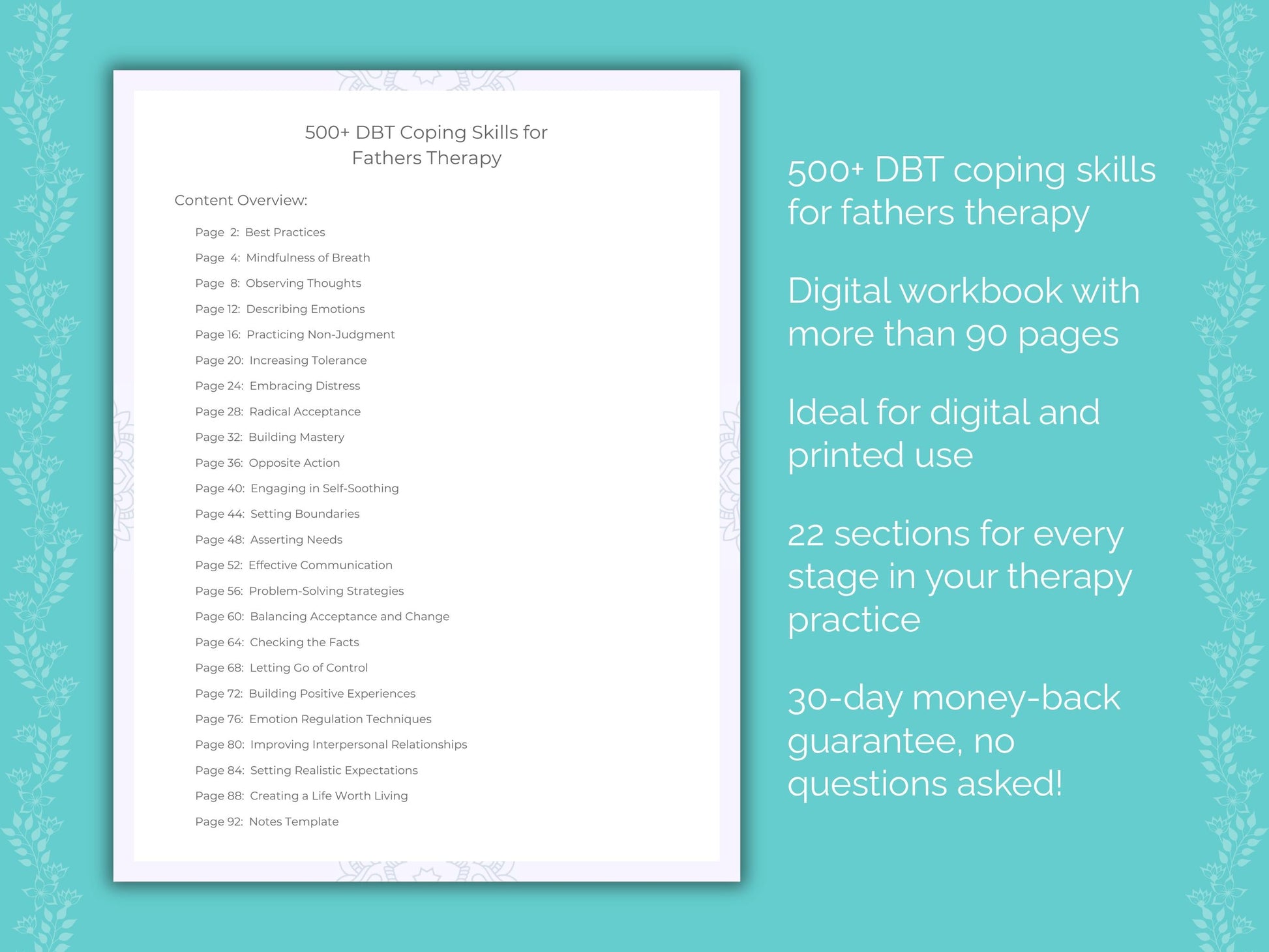 Fathers Dialectical Behavior Therapy (DBT) Therapist Worksheets