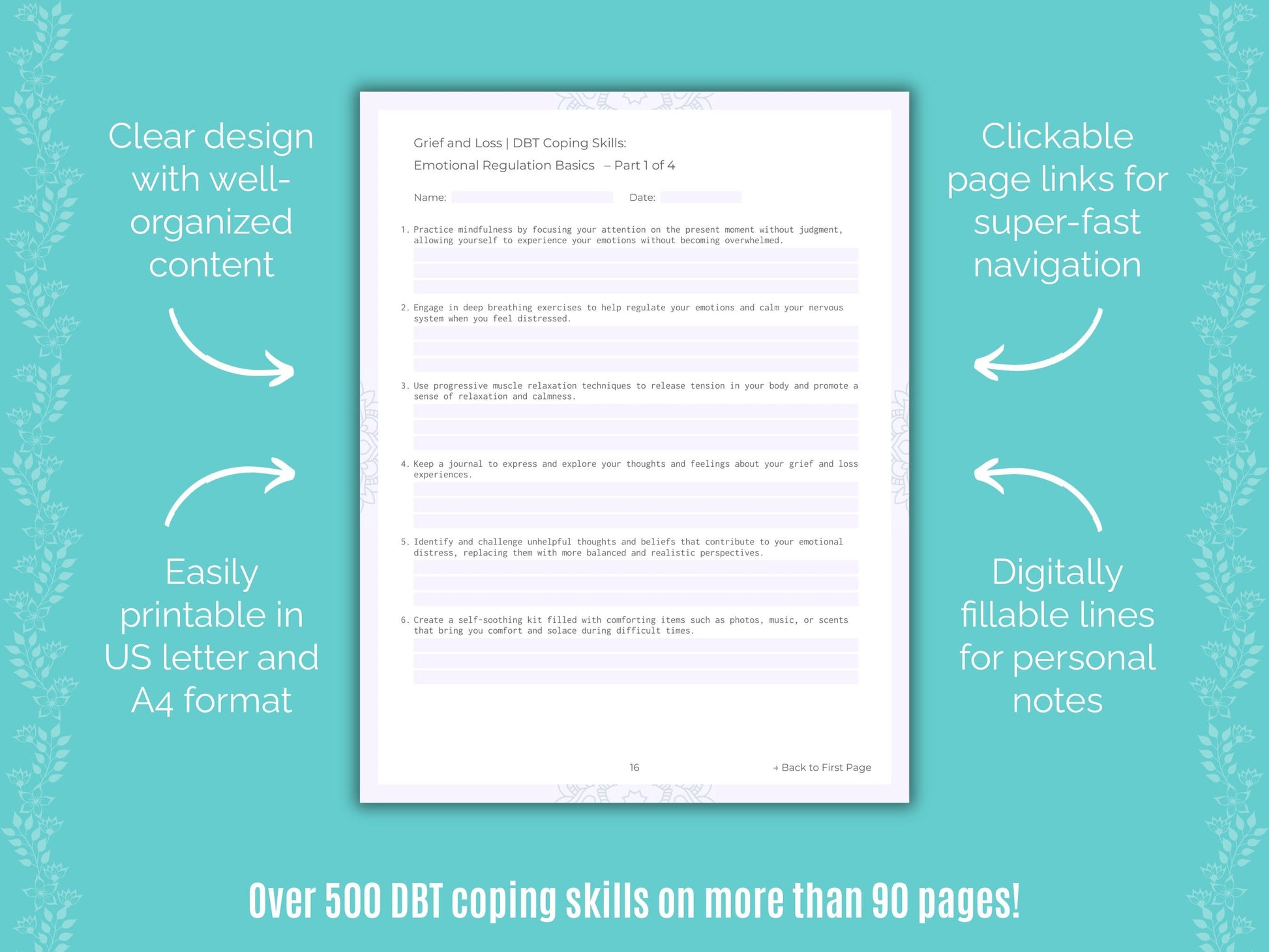 Grief and Loss Dialectical Behavior Therapy (DBT) Counseling Templates