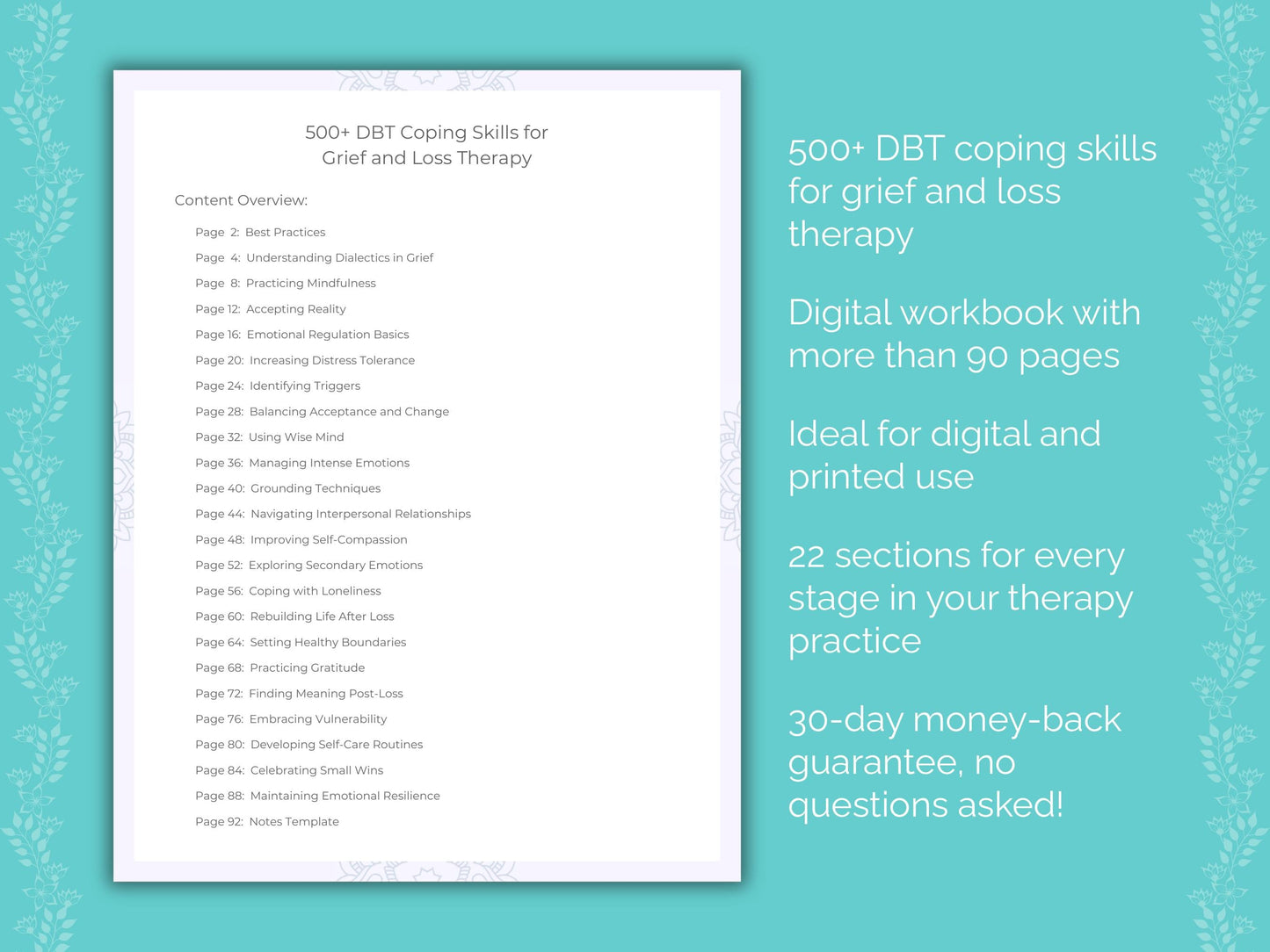 Grief and Loss Dialectical Behavior Therapy (DBT) Therapist Worksheets