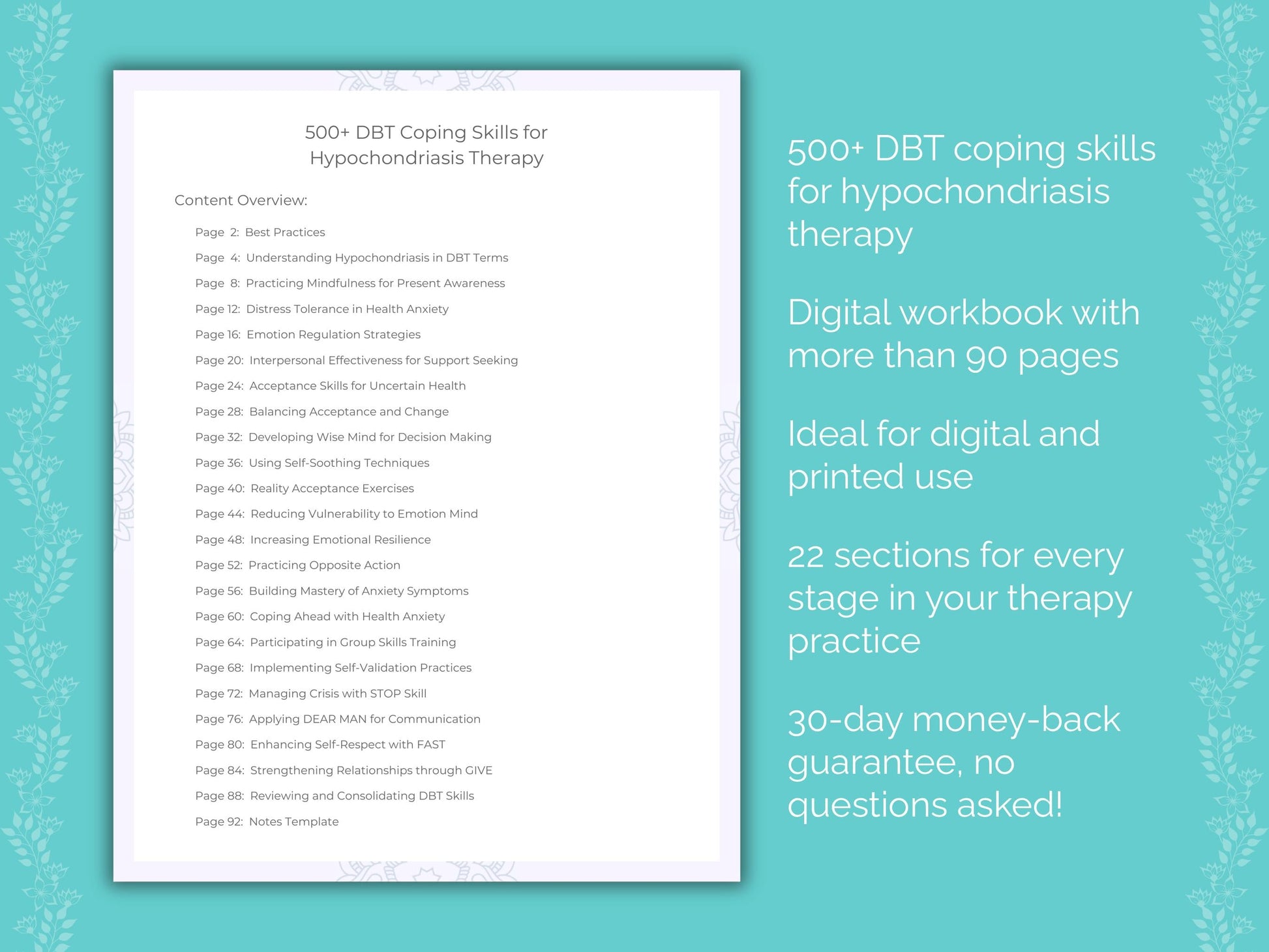 Hypochondriasis Dialectical Behavior Therapy (DBT) Therapist Worksheets