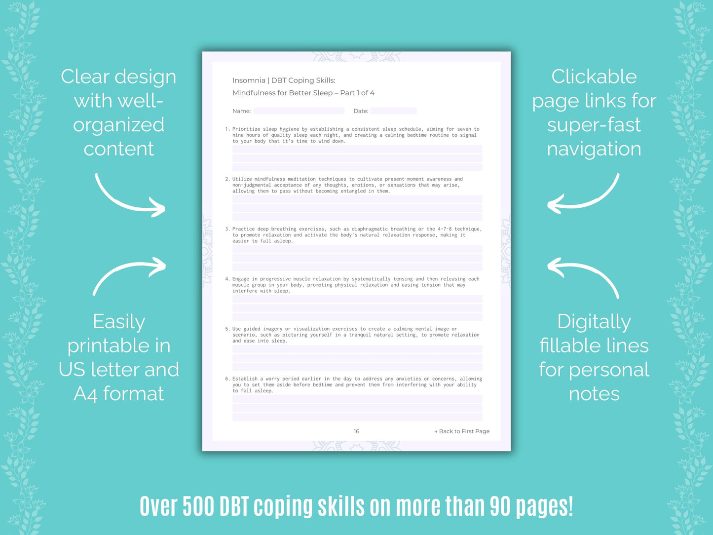 Insomnia Dialectical Behavior Therapy (DBT) Counseling Templates