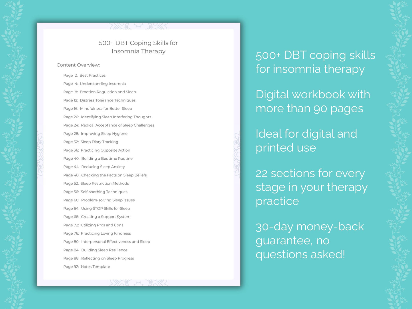 Insomnia Dialectical Behavior Therapy (DBT) Therapist Worksheets