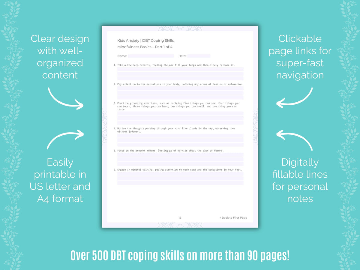 Kids Anxiety Dialectical Behavior Therapy (DBT) Counseling Templates