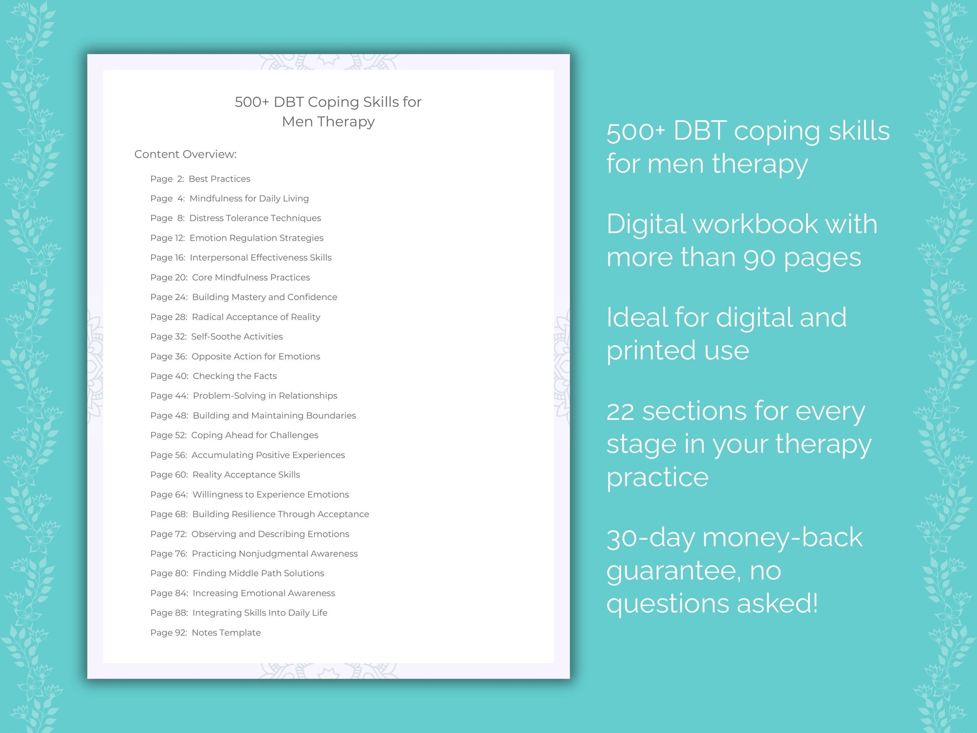 Men Dialectical Behavior Therapy (DBT) Therapist Worksheets