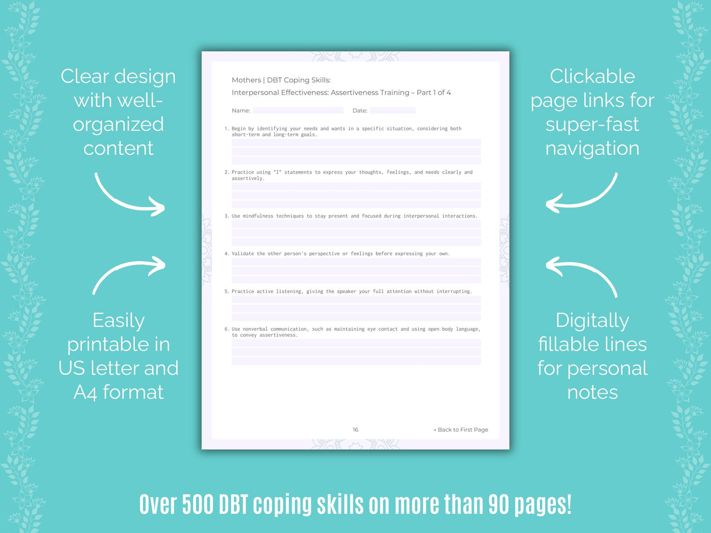 Mothers Dialectical Behavior Therapy (DBT) Counseling Templates