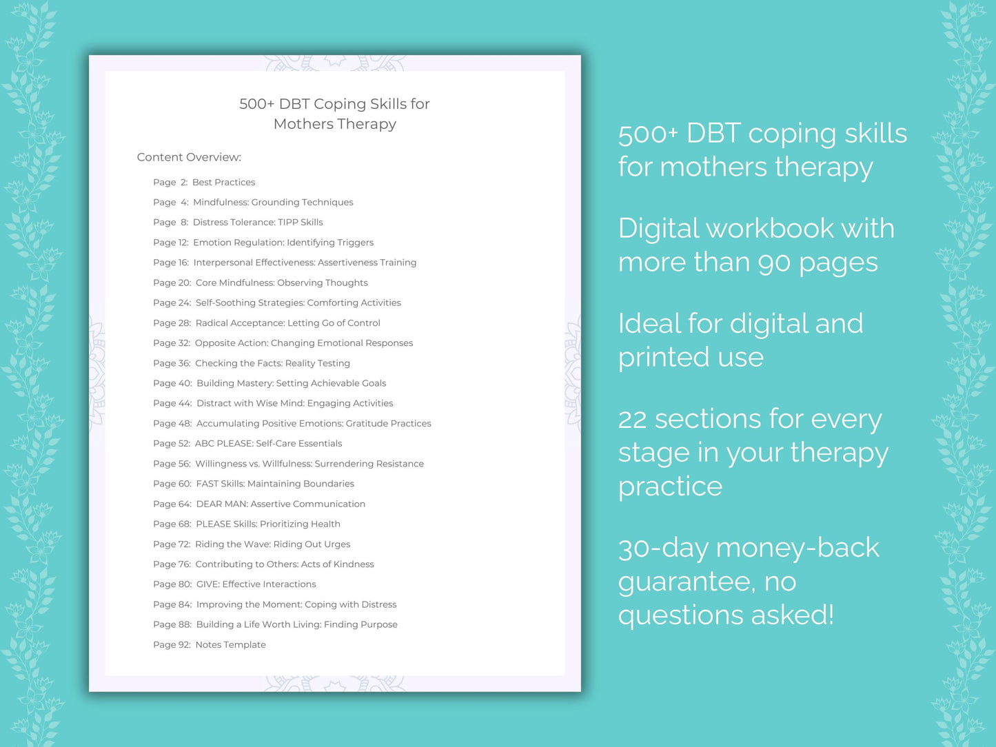 Mothers Dialectical Behavior Therapy (DBT) Therapist Worksheets