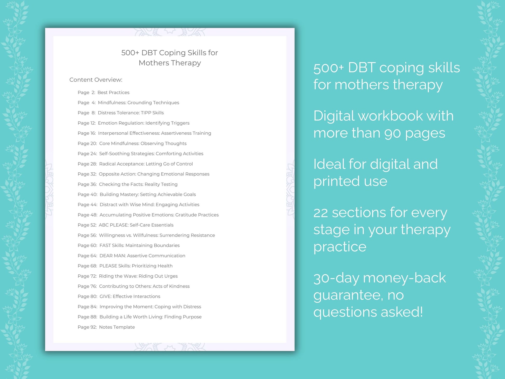 Mothers Dialectical Behavior Therapy (DBT) Therapist Worksheets