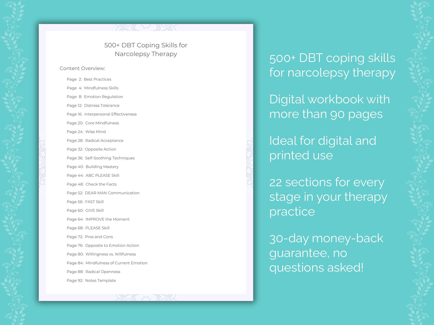 Narcolepsy Dialectical Behavior Therapy (DBT) Therapist Worksheets