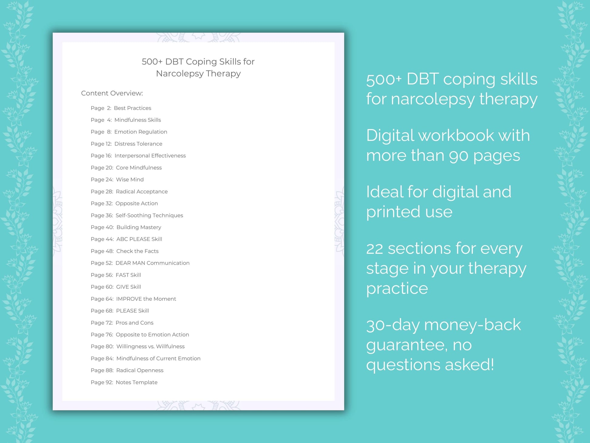 Narcolepsy Dialectical Behavior Therapy (DBT) Therapist Worksheets