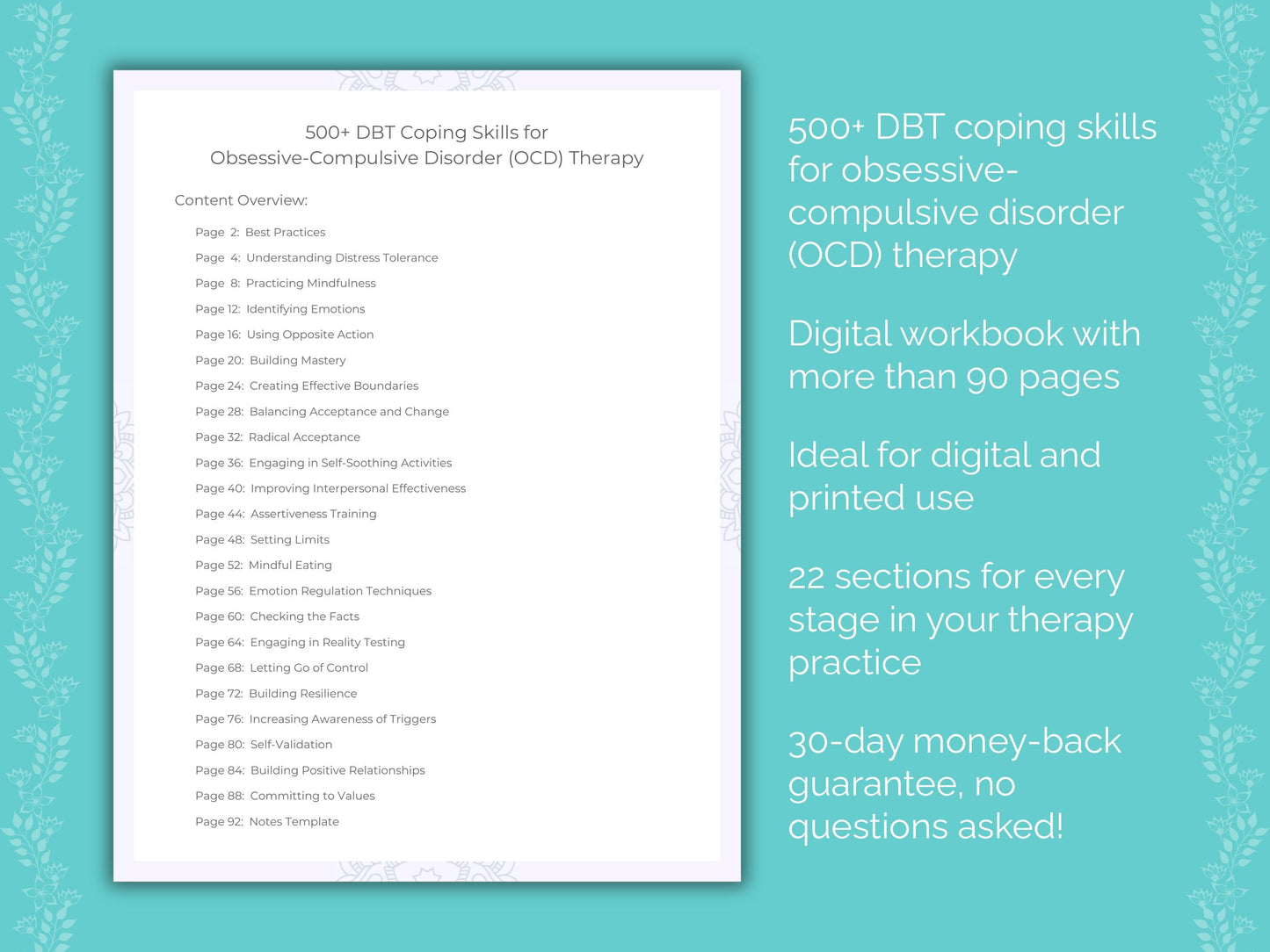 Obsessive-Compulsive Disorder (OCD) Dialectical Behavior Therapy (DBT) Therapist Worksheets