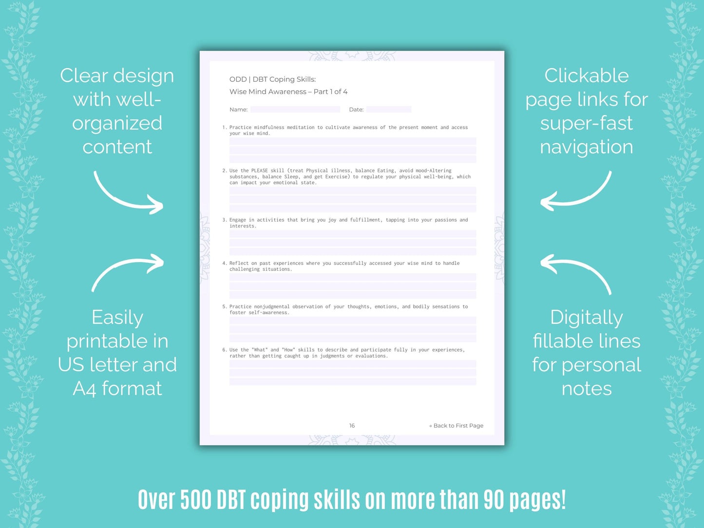 Oppositional Defiant Disorder (ODD) Dialectical Behavior Therapy (DBT) Counseling Templates