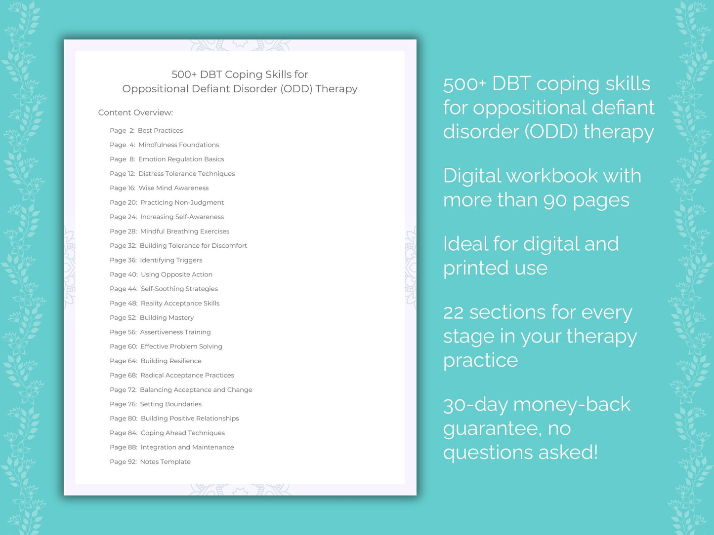 Oppositional Defiant Disorder (ODD) Dialectical Behavior Therapy (DBT) Therapist Worksheets