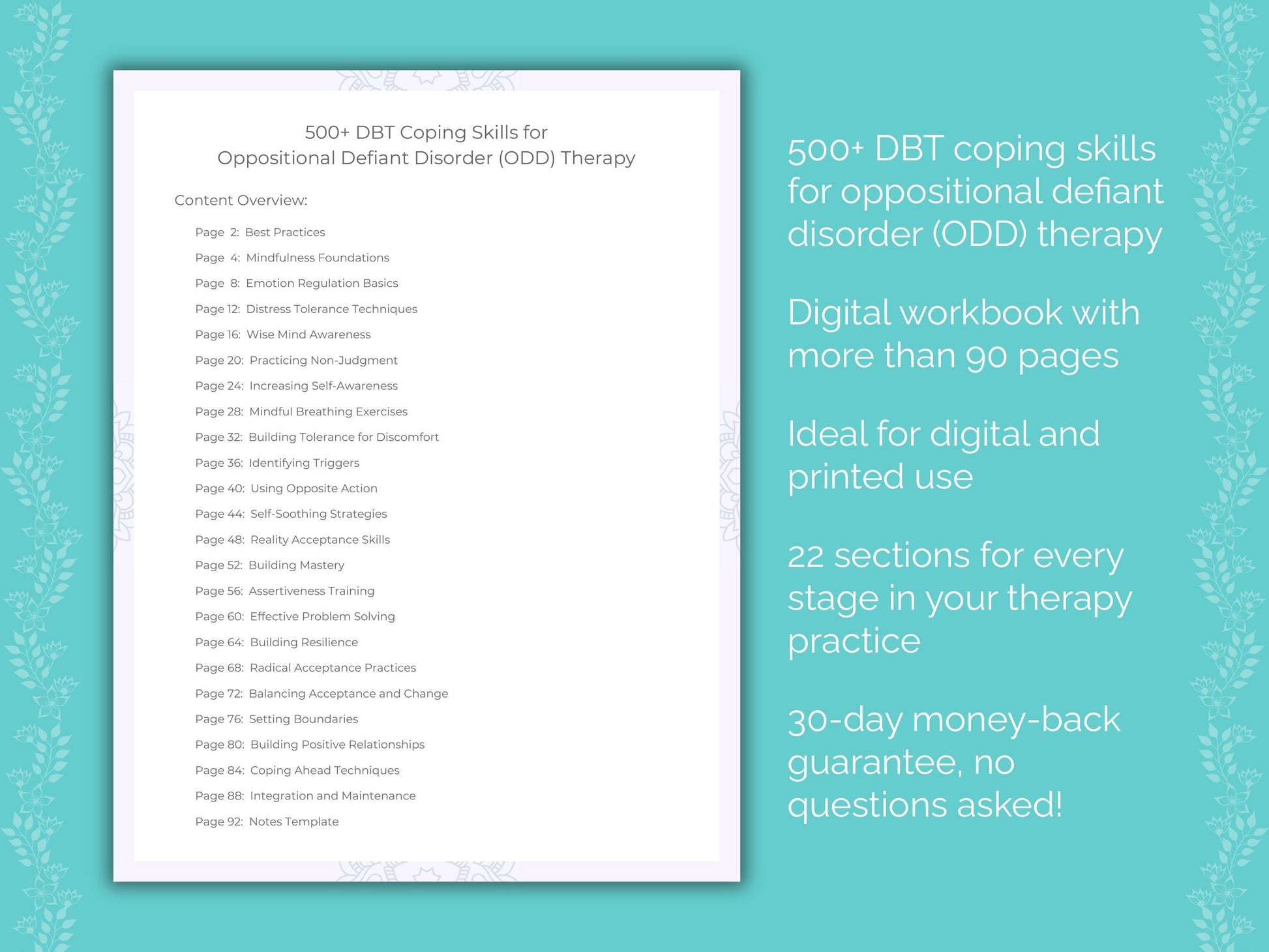 Oppositional Defiant Disorder (ODD) Dialectical Behavior Therapy (DBT) Therapist Worksheets