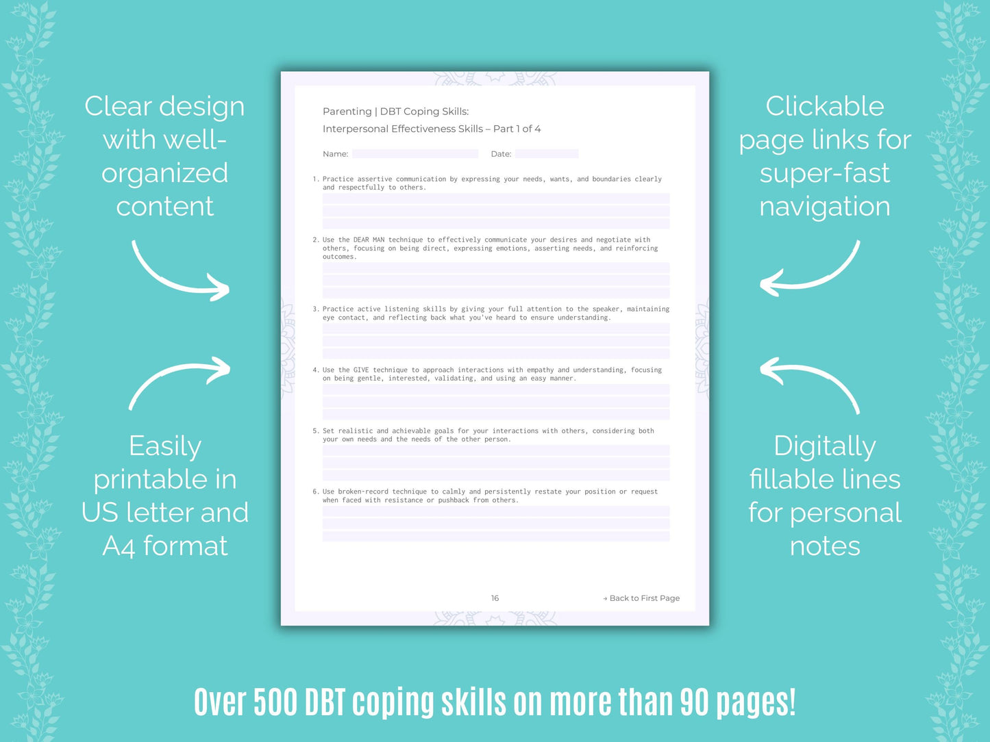 Parenting Dialectical Behavior Therapy (DBT) Counseling Templates