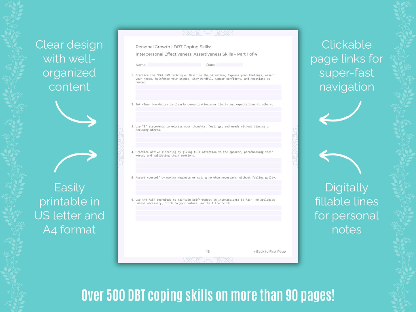 Personal Growth Dialectical Behavior Therapy (DBT) Counseling Templates