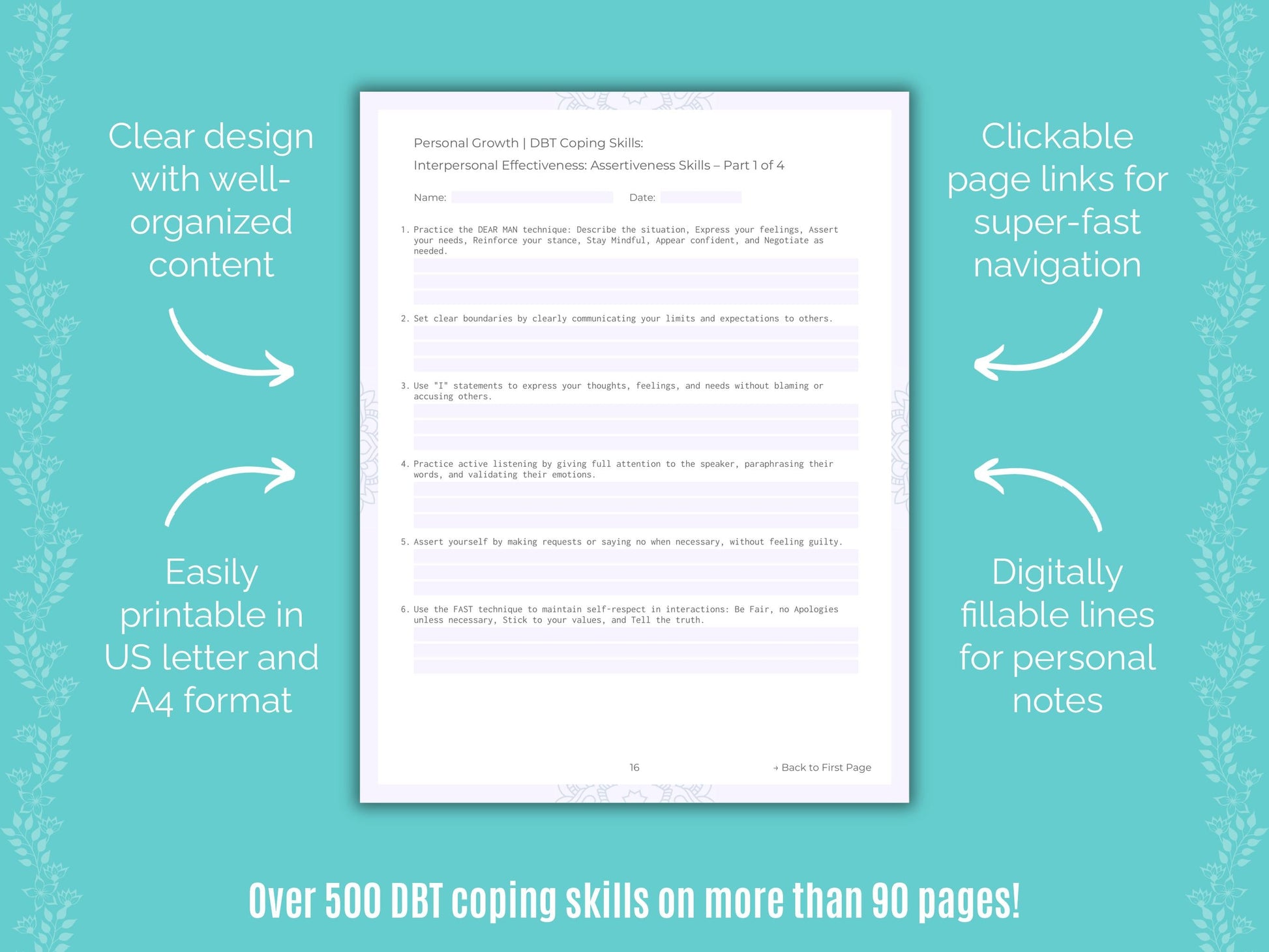 Personal Growth Dialectical Behavior Therapy (DBT) Counseling Templates