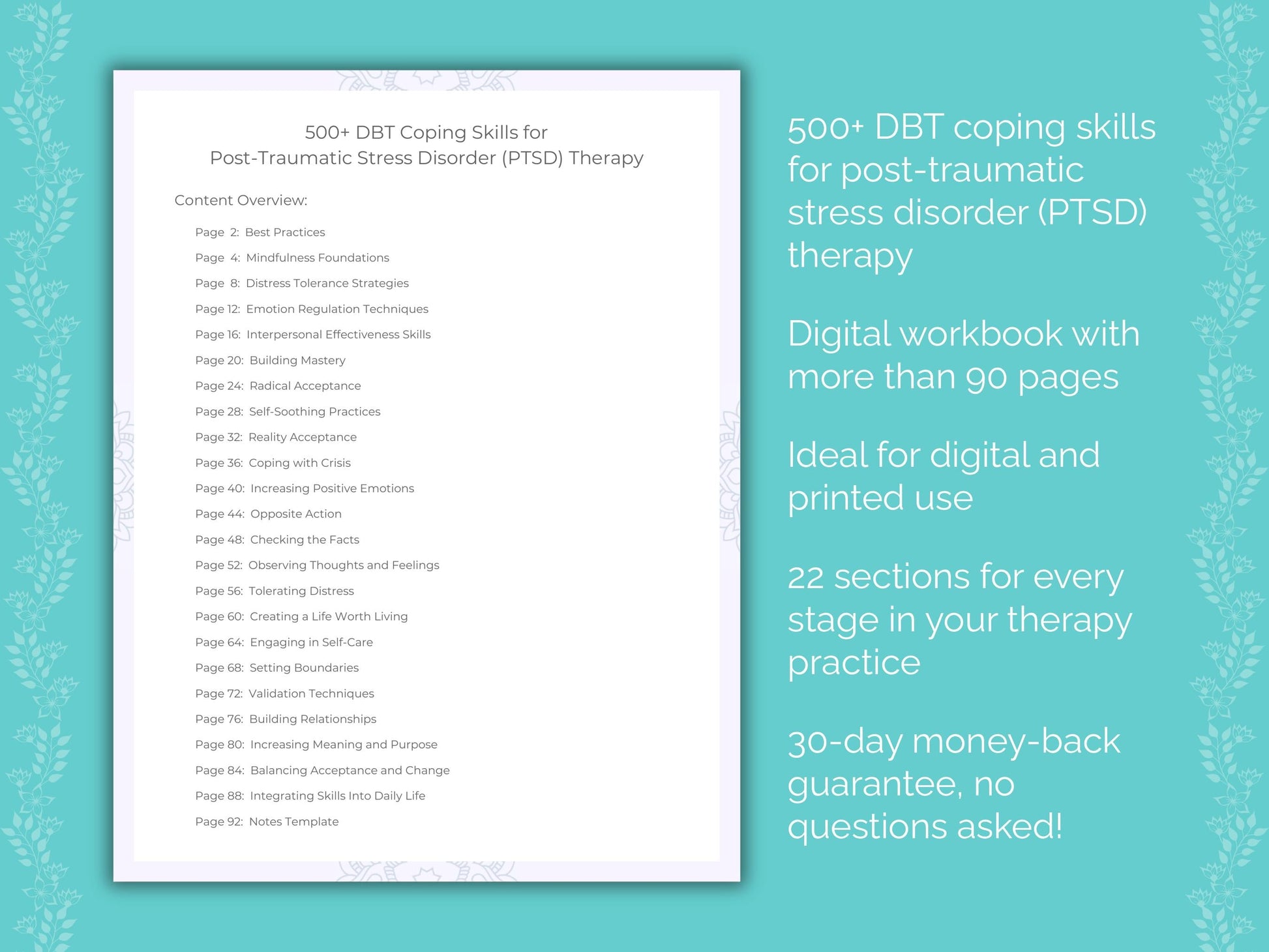 Post-Traumatic Stress Disorder (PTSD) Dialectical Behavior Therapy (DBT) Therapist Worksheets