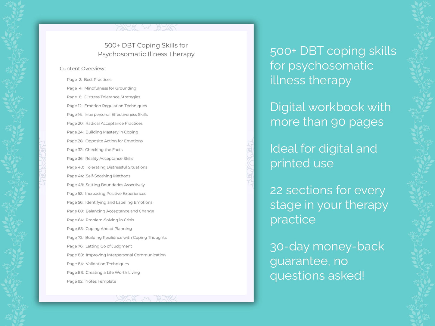 Psychosomatic Illness Dialectical Behavior Therapy (DBT) Therapist Worksheets