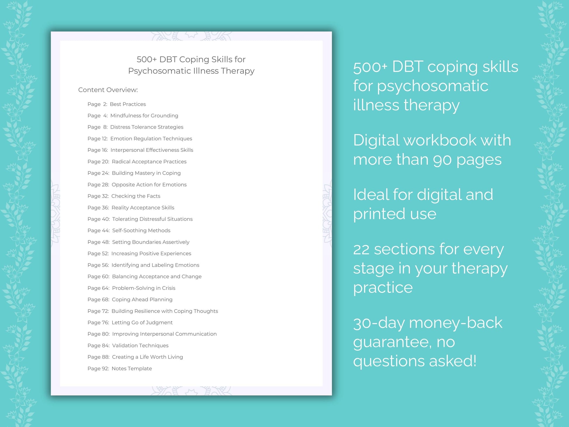 Psychosomatic Illness Dialectical Behavior Therapy (DBT) Therapist Worksheets