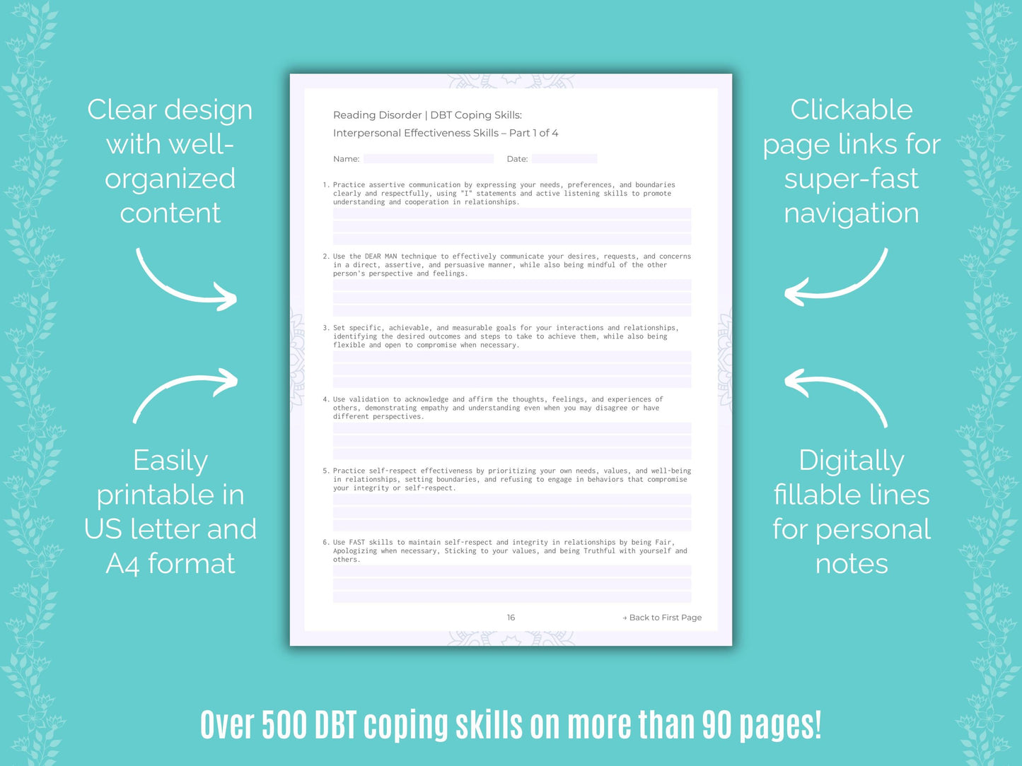 Reading Disorder Dialectical Behavior Therapy (DBT) Counseling Templates