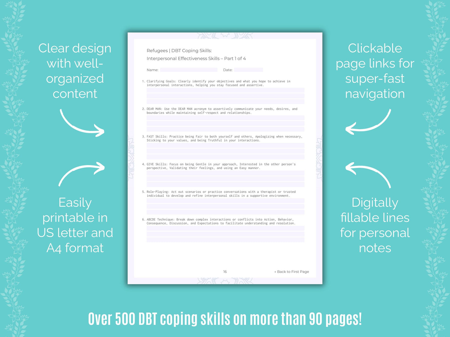 Refugees Dialectical Behavior Therapy (DBT) Counseling Templates