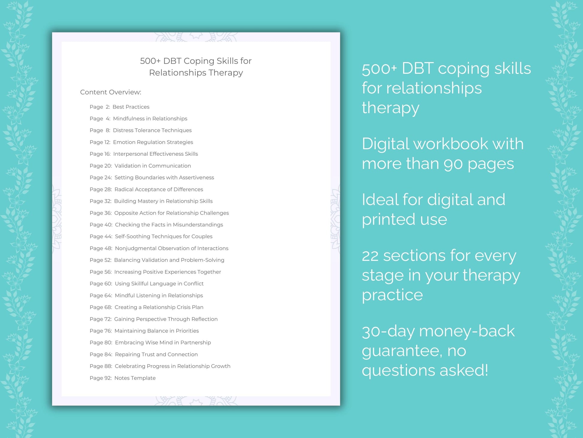 Relationships Dialectical Behavior Therapy (DBT) Therapist Worksheets