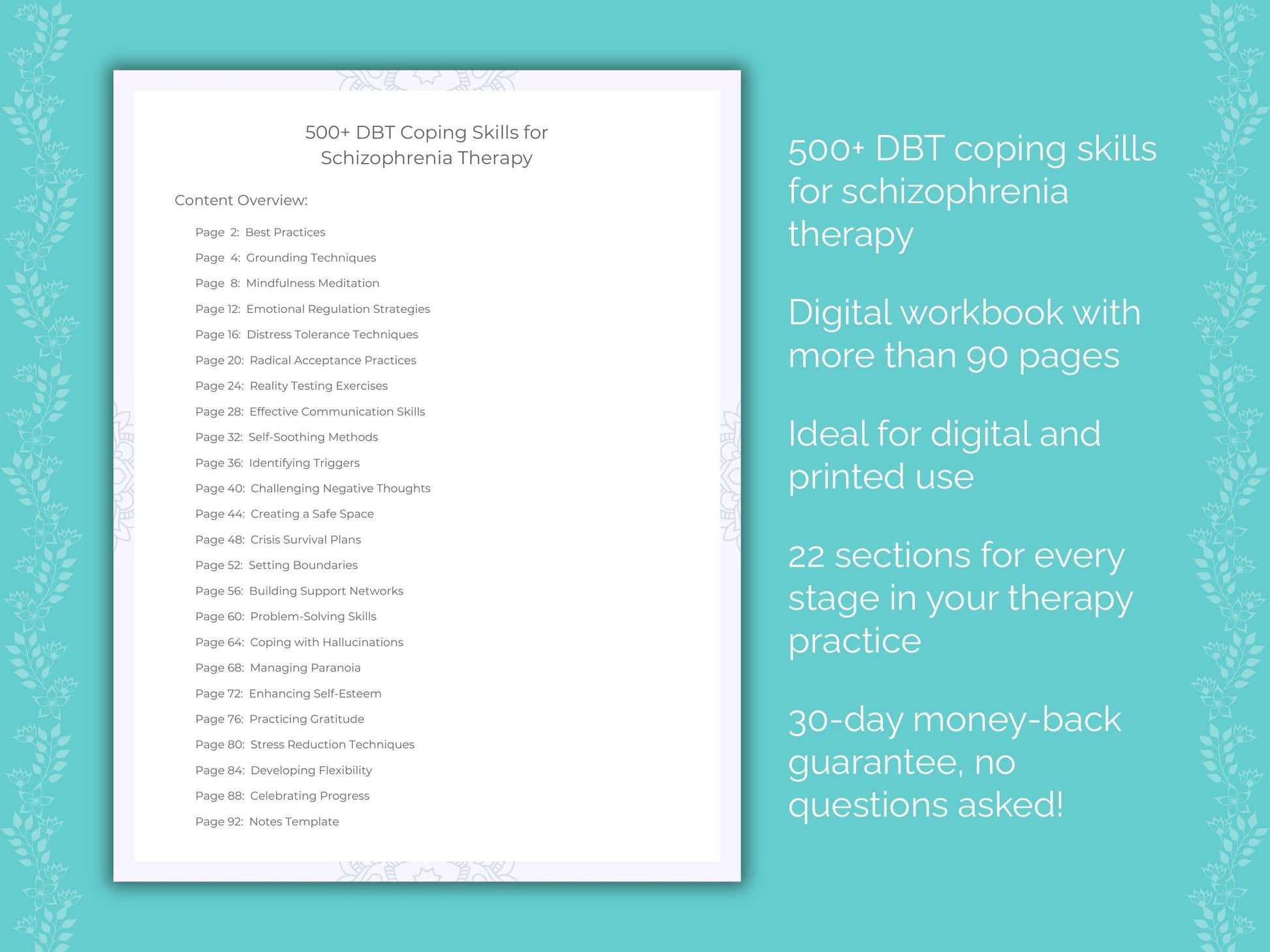 Schizophrenia Dialectical Behavior Therapy (DBT) Therapist Worksheets