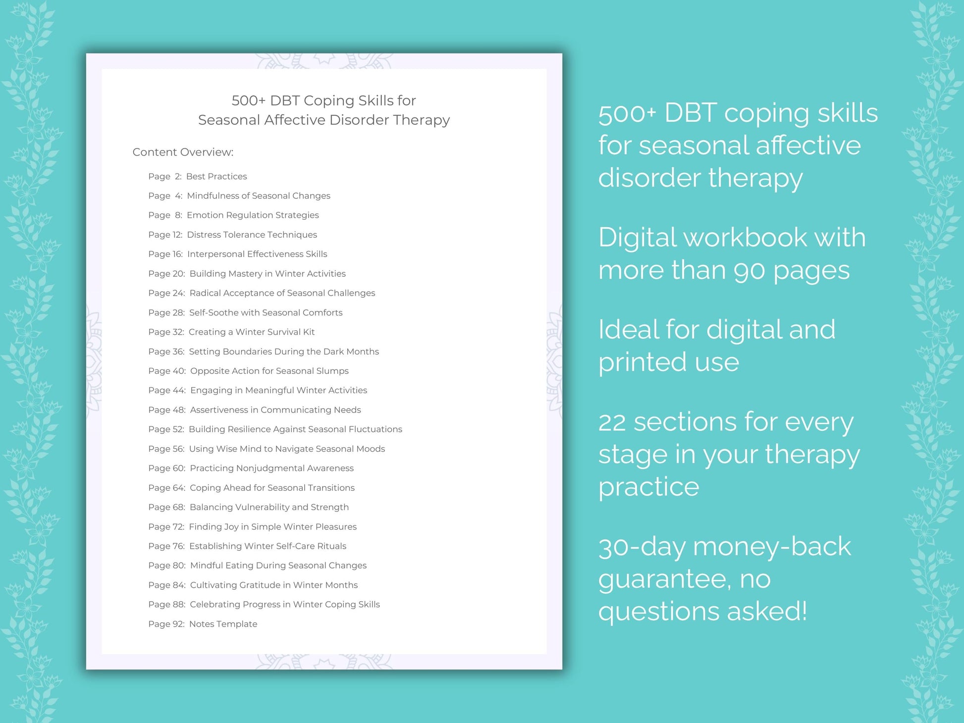 Seasonal Affective Disorder Dialectical Behavior Therapy (DBT) Therapist Worksheets