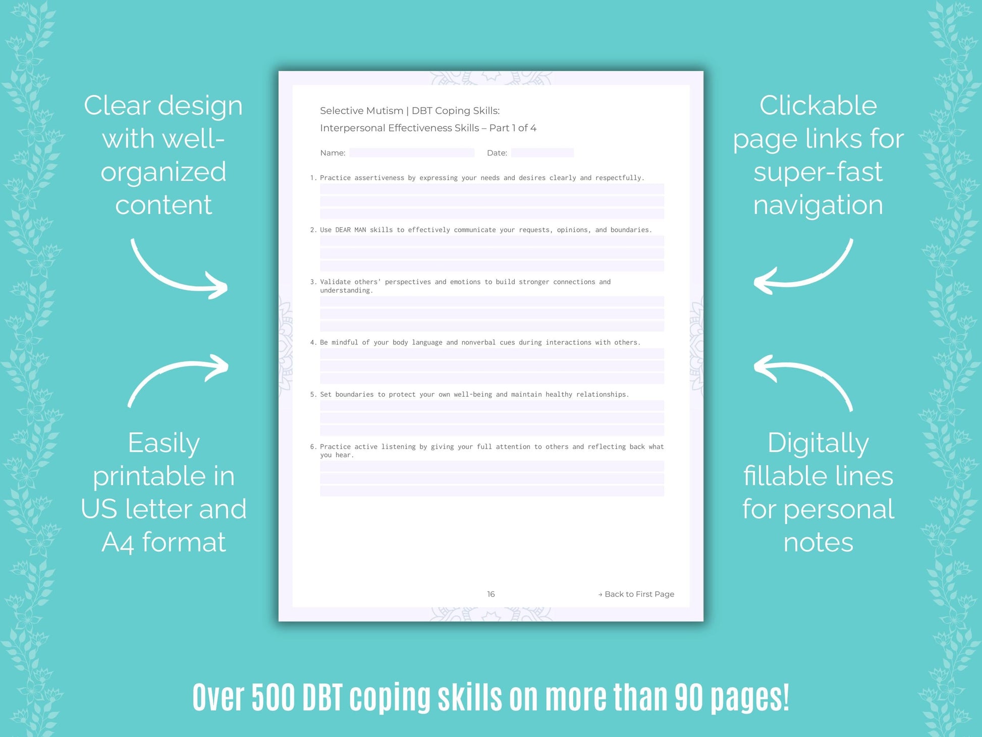 Selective Mutism Dialectical Behavior Therapy (DBT) Counseling Templates