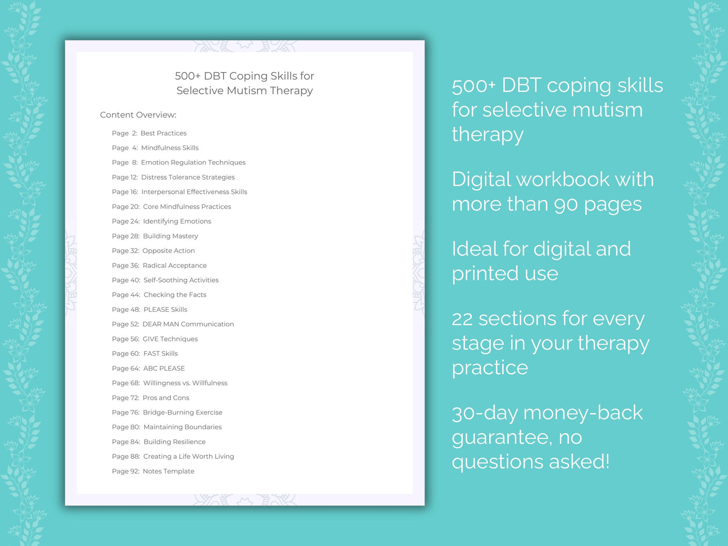 Selective Mutism Dialectical Behavior Therapy (DBT) Therapist Worksheets