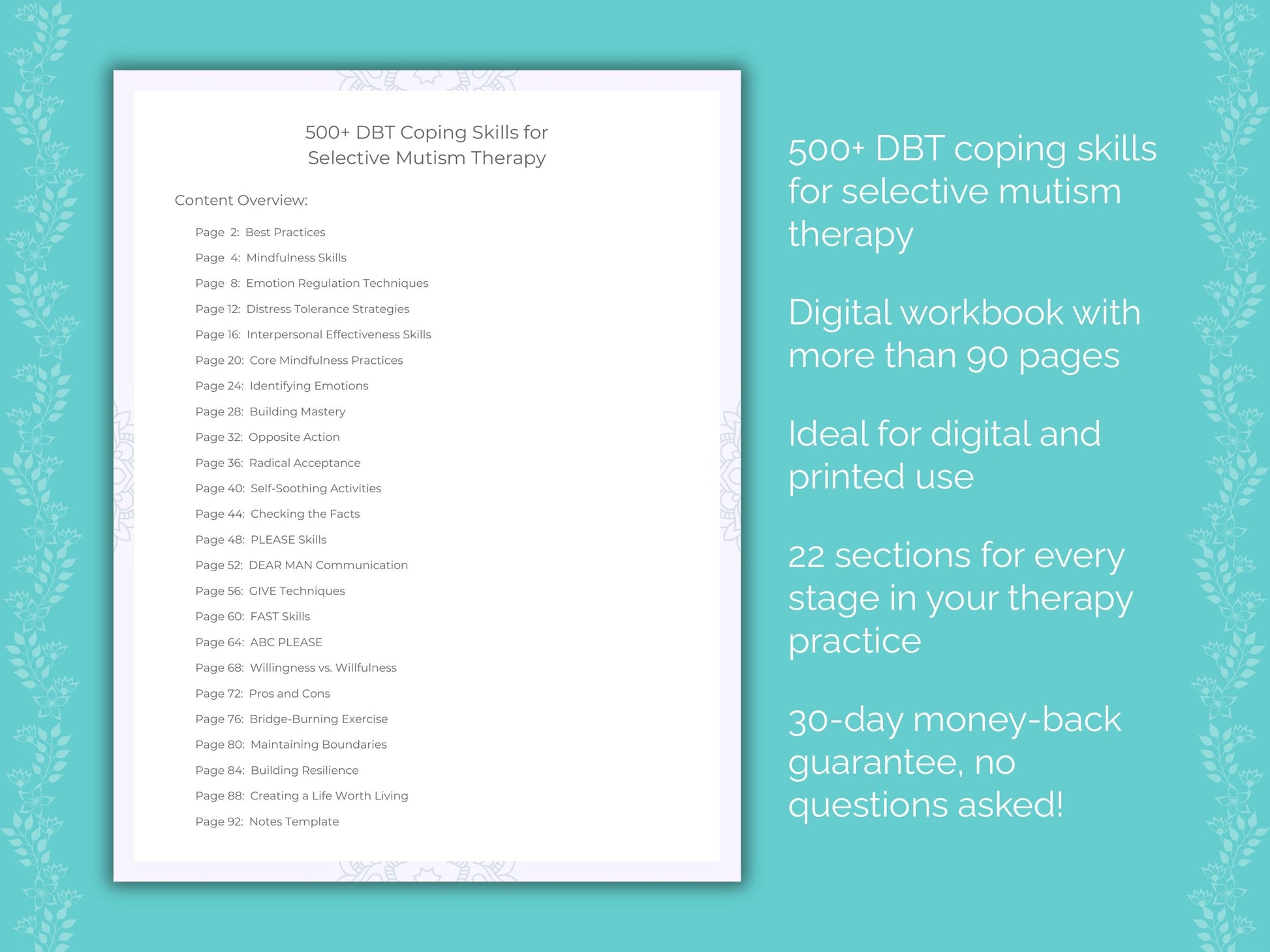 Selective Mutism Dialectical Behavior Therapy (DBT) Therapist Worksheets