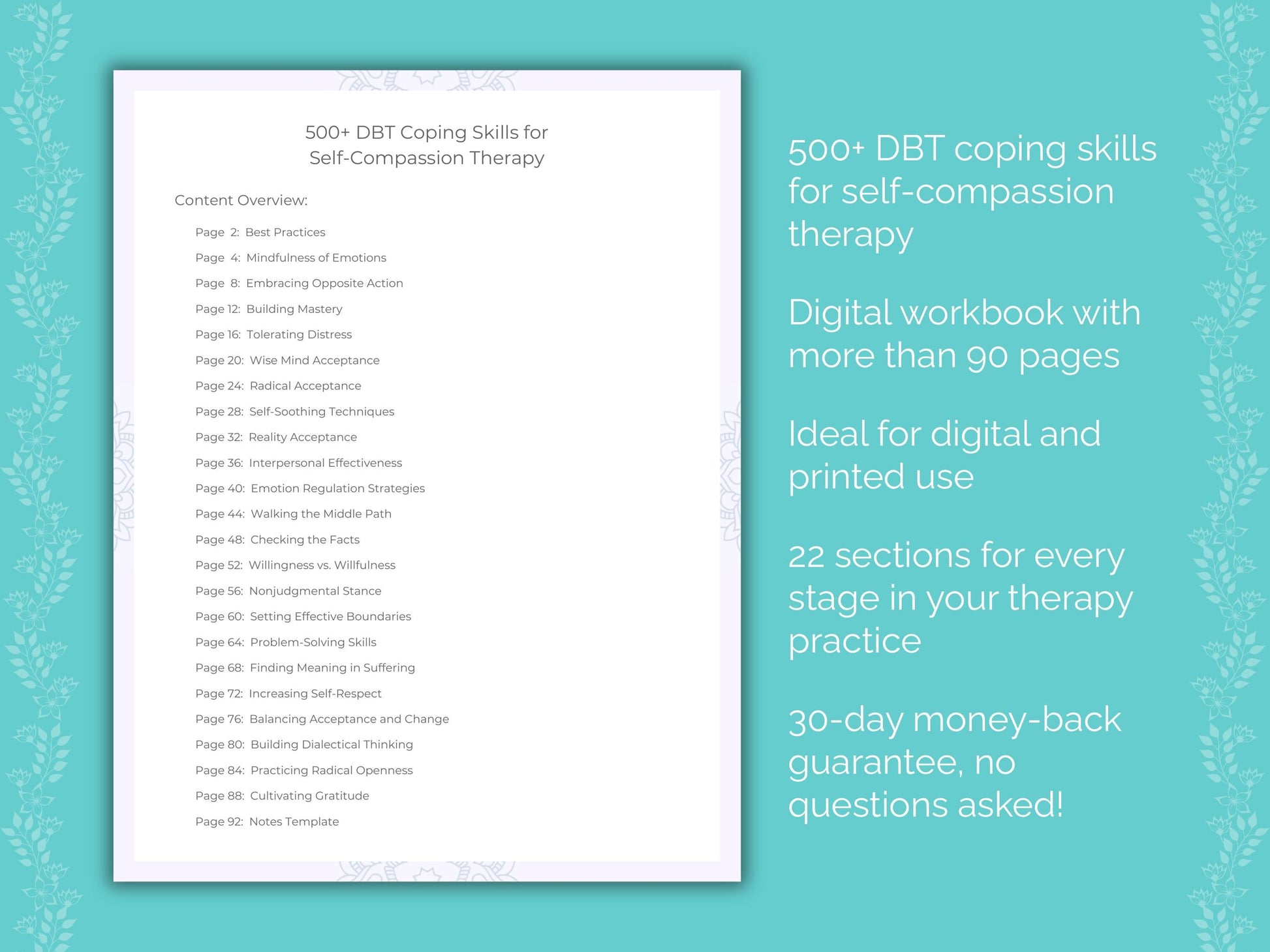 Self-Compassion Dialectical Behavior Therapy (DBT) Therapist Worksheets