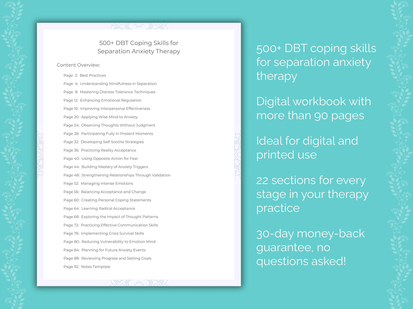 Separation Anxiety Dialectical Behavior Therapy (DBT) Therapist Worksheets