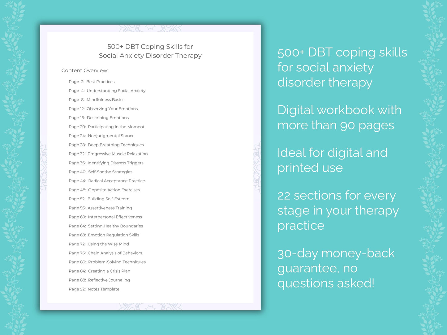 Social Anxiety Disorder Dialectical Behavior Therapy (DBT) Therapist Worksheets