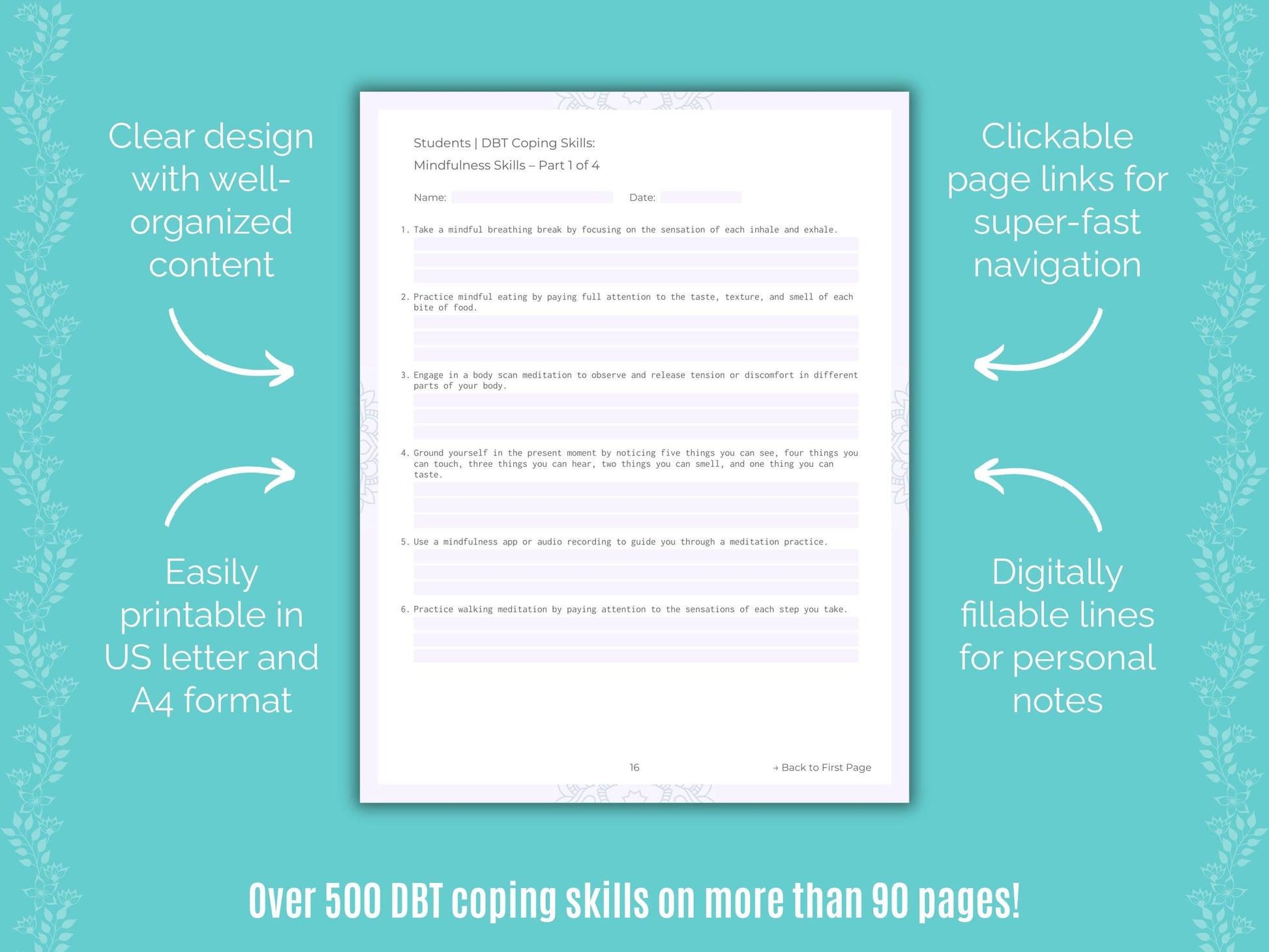 Students Dialectical Behavior Therapy (DBT) Counseling Templates