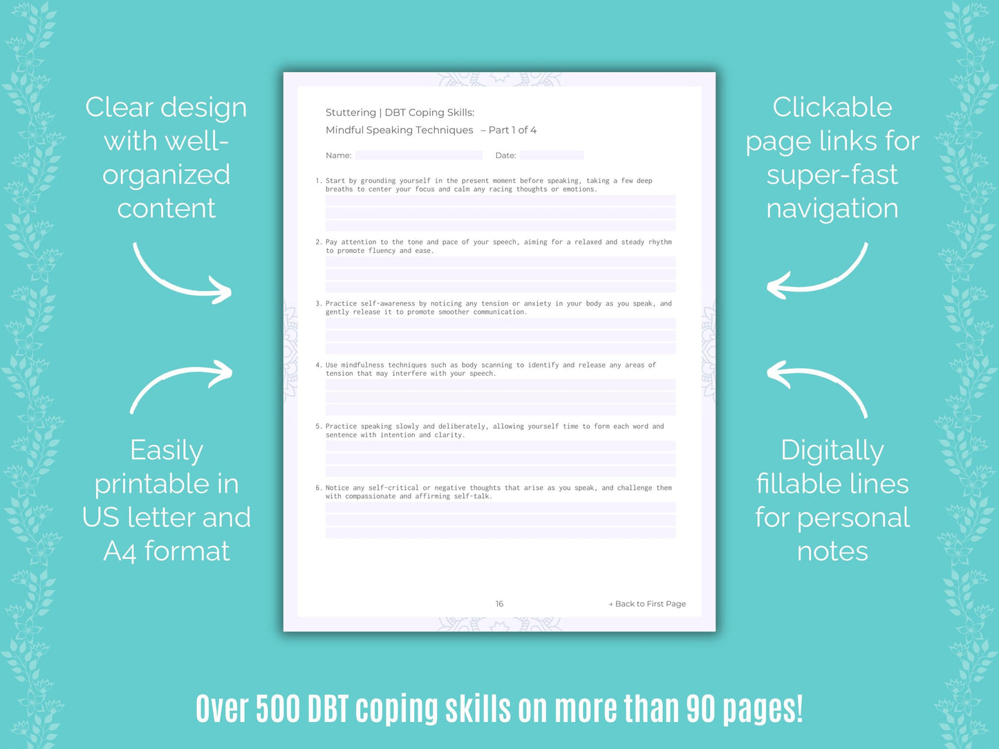 Stuttering Dialectical Behavior Therapy (DBT) Counseling Templates