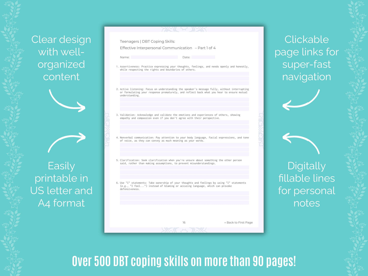 Teenagers Dialectical Behavior Therapy (DBT) Counseling Templates