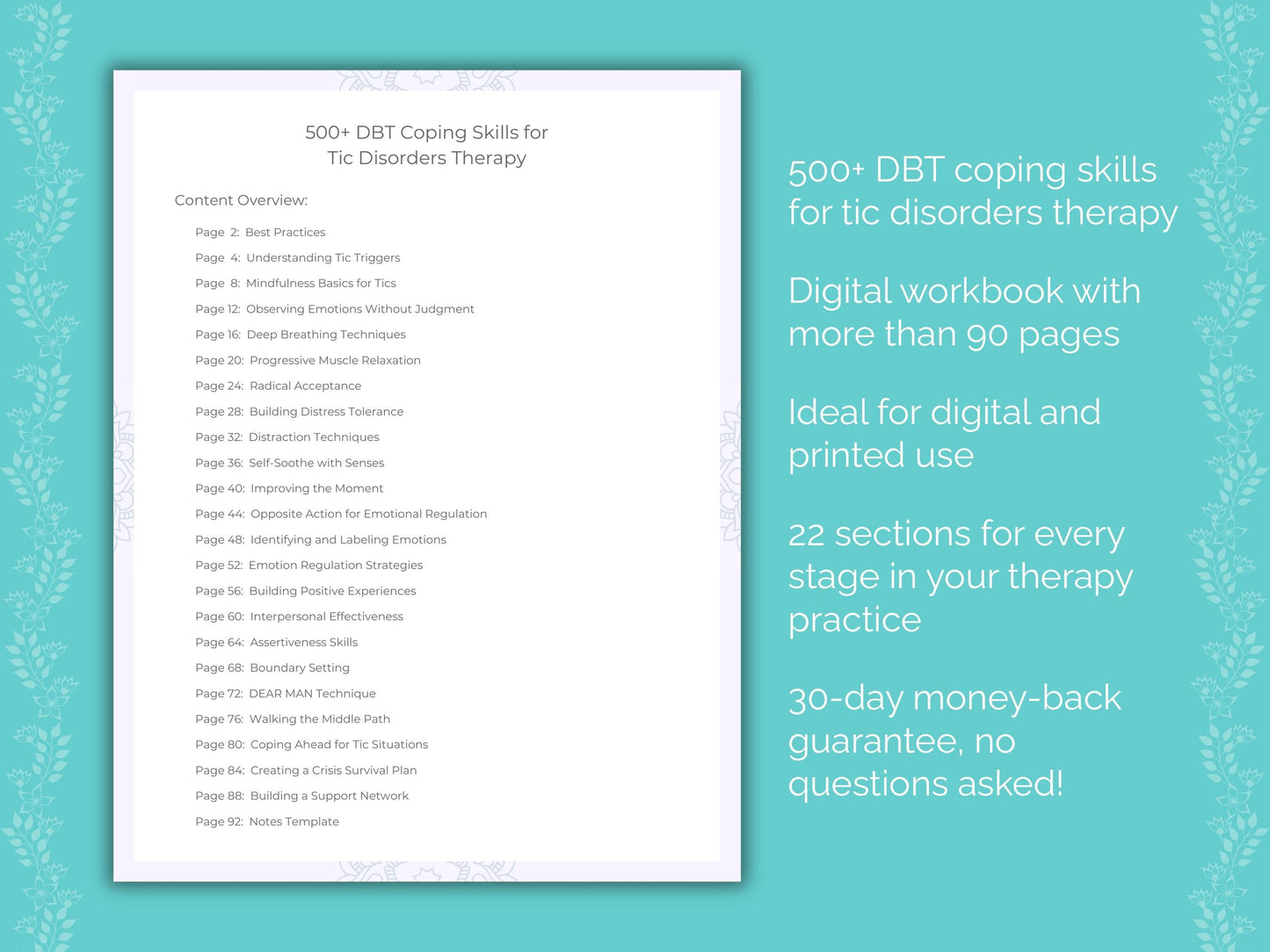 Tic Disorders Dialectical Behavior Therapy (DBT) Therapist Worksheets