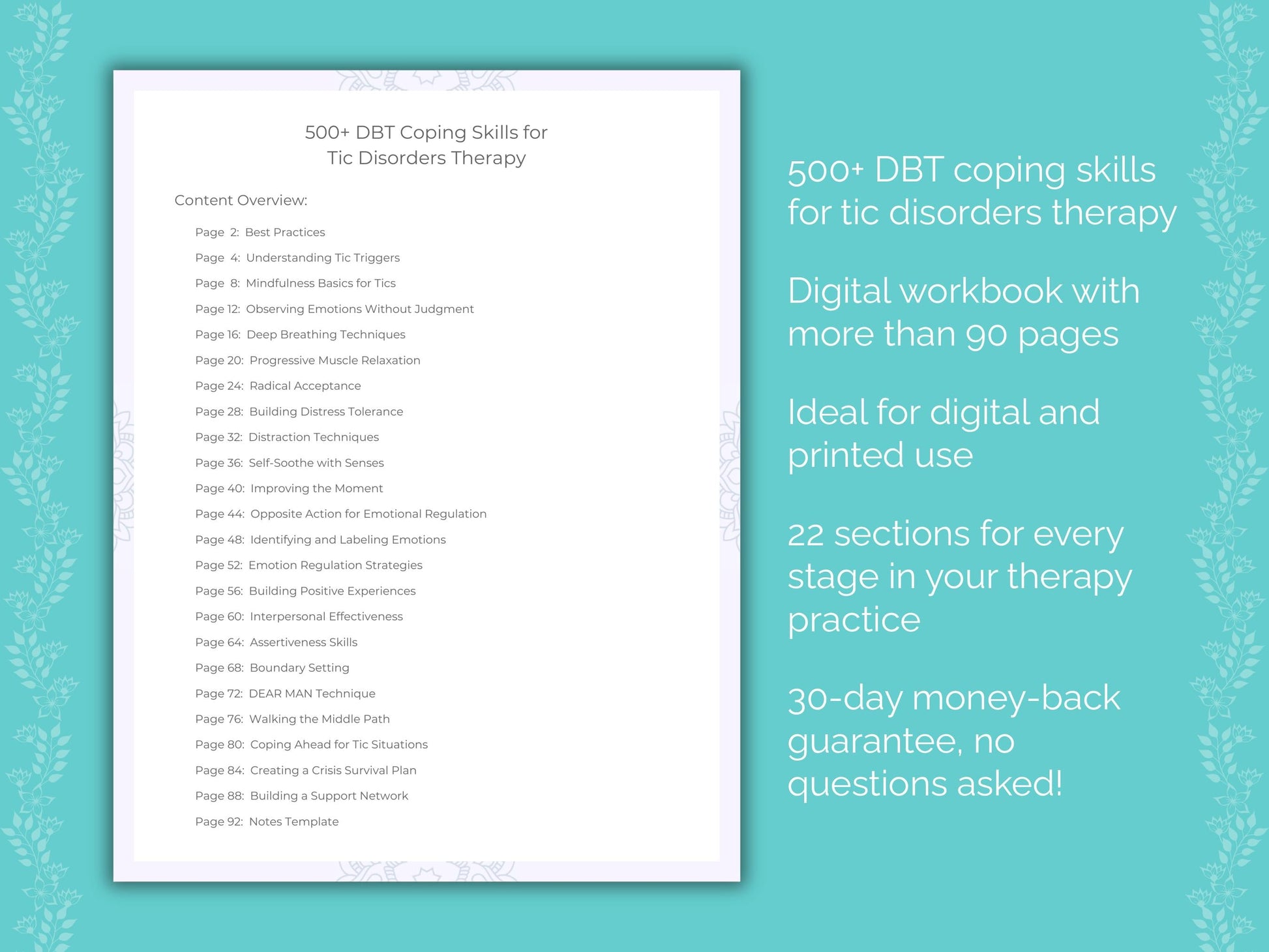 Tic Disorders Dialectical Behavior Therapy (DBT) Therapist Worksheets