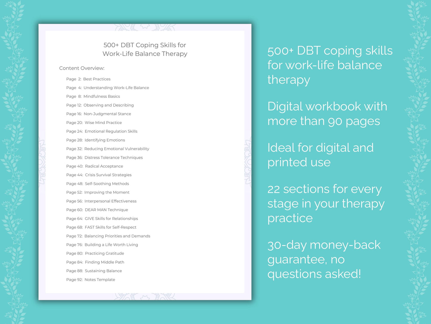 Work-Life Balance Dialectical Behavior Therapy (DBT) Therapist Worksheets