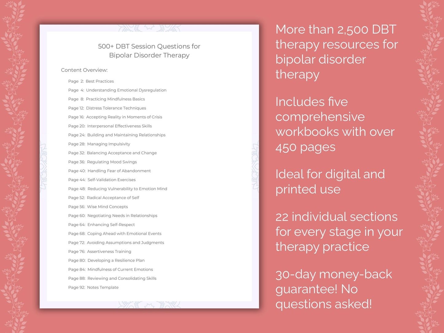 Bipolar Disorder Dialectical Behavior Therapy (DBT) Therapist Worksheets