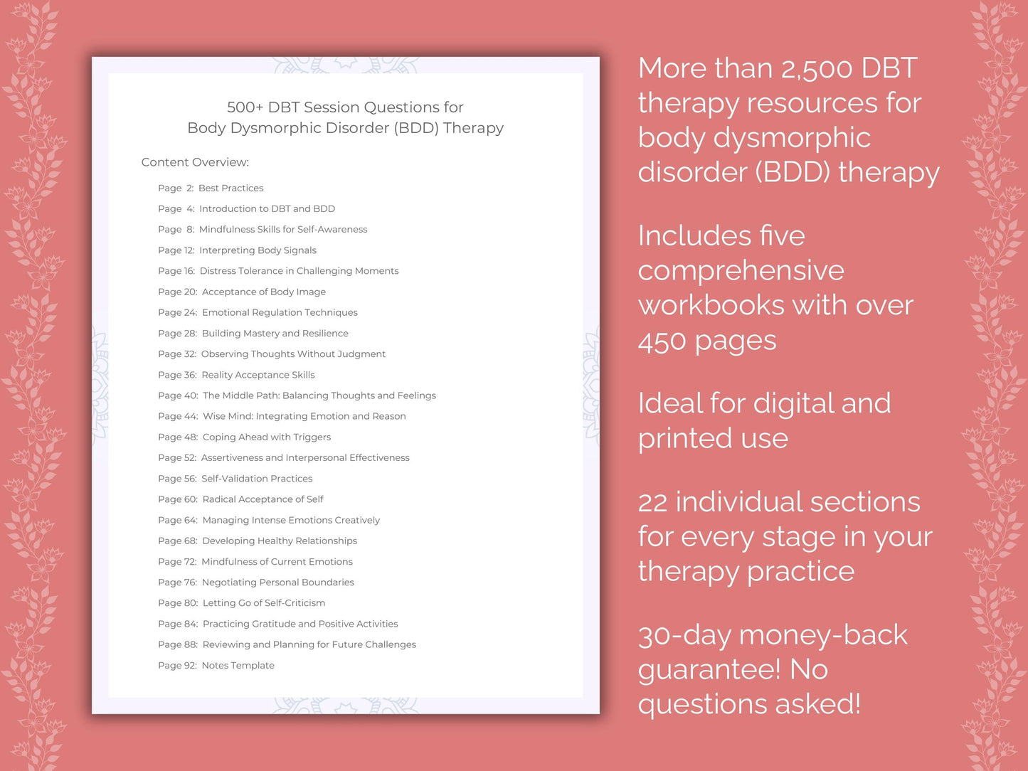 Body Dysmorphic Disorder (BDD) Dialectical Behavior Therapy (DBT) Therapist Worksheets