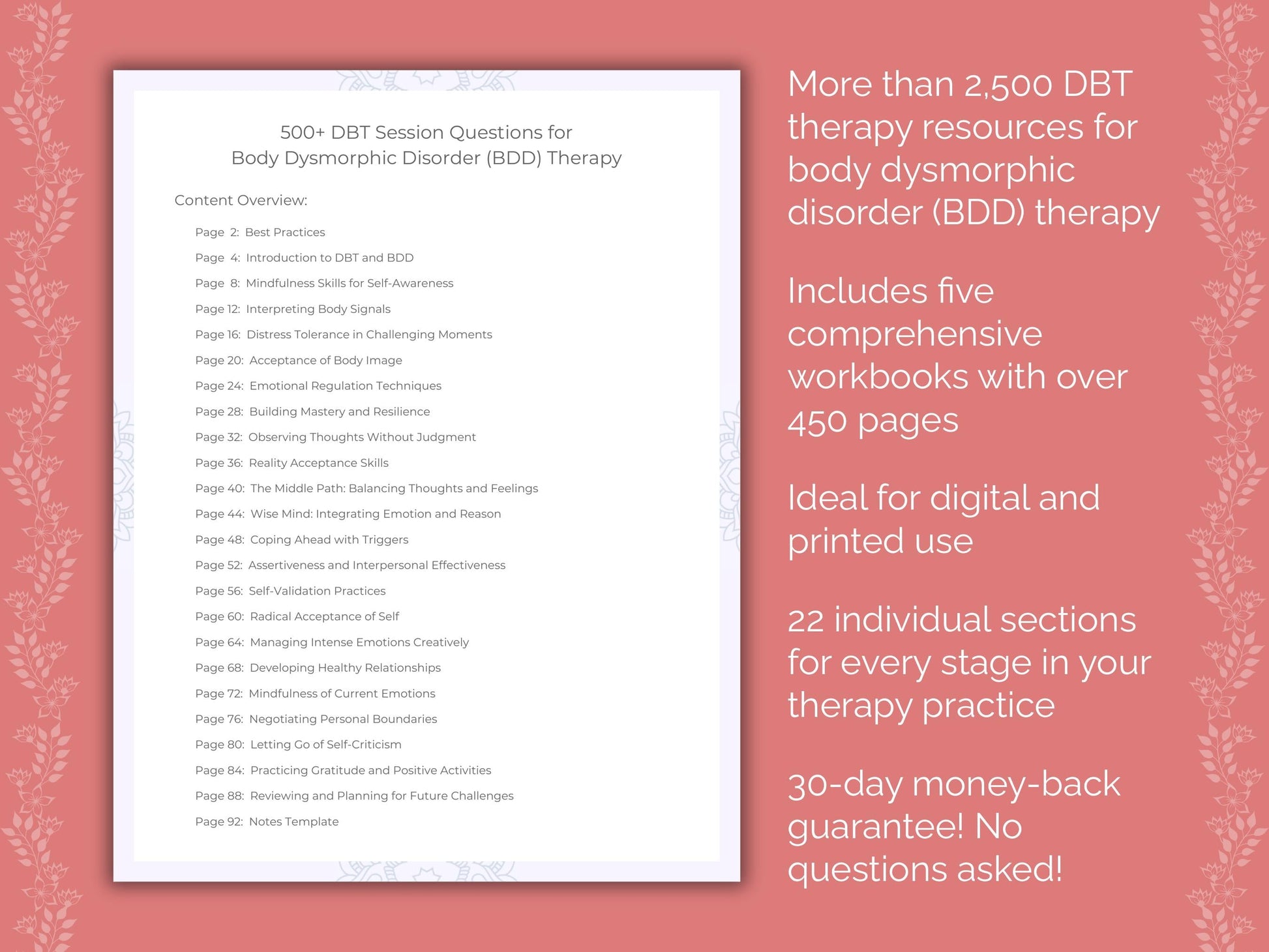 Body Dysmorphic Disorder (BDD) Dialectical Behavior Therapy (DBT) Therapist Worksheets