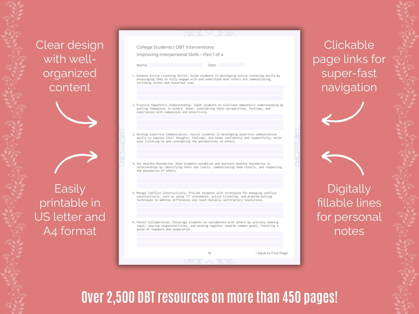 College Students Dialectical Behavior Therapy (DBT) Counseling Templates