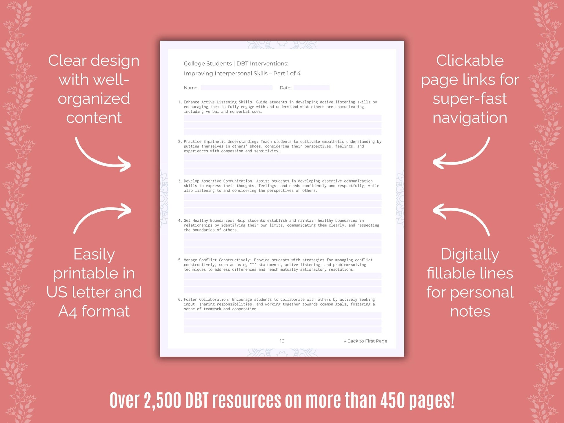 College Students Dialectical Behavior Therapy (DBT) Counseling Templates